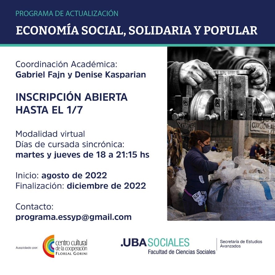UBA Sociales dictará un Programa de Economía Social, Solidaria y Popular